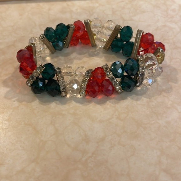 Vintage Jeweltone Stretch Facetted Bead Bracelet Rhinestone Spacers - Picture 2 of 2